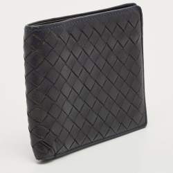 Pre Owned Bottega Veneta Navy Blue Intrecciato Leather Bifold Wallet
