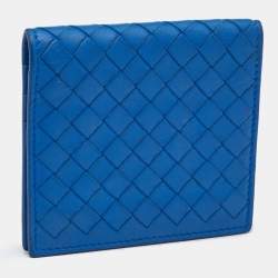 Pre Owned Bottega Veneta Blue Intrecciato Leather Bifold Card Case