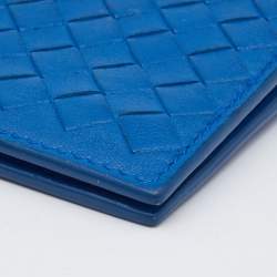 Pre Owned Bottega Veneta Blue Intrecciato Leather Bifold Card Case