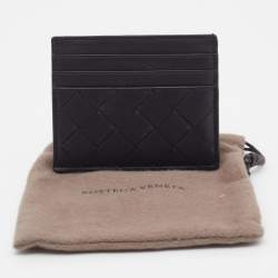 Pre Owned Bottega Veneta Black Intrecciato Leather Card Holder 