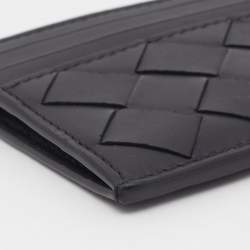 Pre Owned Bottega Veneta Black Intrecciato Leather Card Holder 