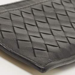 Bottega Veneta Black/White Intrecciato Leather Zip Card Holder