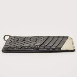 Bottega Veneta Black/White Intrecciato Leather Zip Card Holder