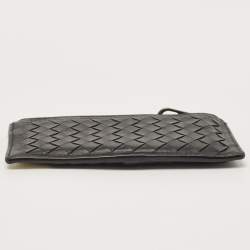 Bottega Veneta Black/White Intrecciato Leather Zip Card Holder