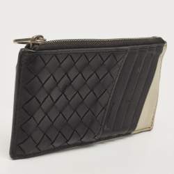 Bottega Veneta Black/White Intrecciato Leather Zip Card Holder