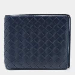 Pre Owned Bottega Veneta Navy Blue Intrecciato Leather Bifold Wallet