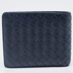Pre Owned Bottega Veneta Navy Blue Intrecciato Leather Bifold Wallet