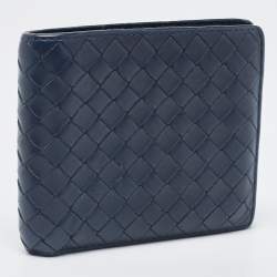 Pre Owned Bottega Veneta Navy Blue Intrecciato Leather Bifold Wallet