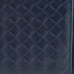 Pre Owned Bottega Veneta Navy Blue Intrecciato Leather Bifold Wallet