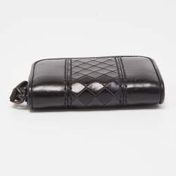 Bottega Veneta Black Intrecciato Leather Zip Coin Purse