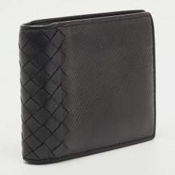 Bottega Veneta Black Intrecciato Karung and Leather Bifold Wallet