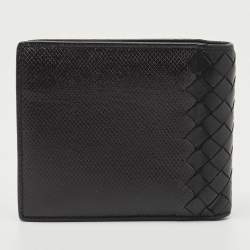 Bottega Veneta Black Intrecciato Karung and Leather Bifold Wallet