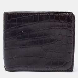 Pre Owned Bottega Veneta Dark Brown Crocodile Bifold Wallet