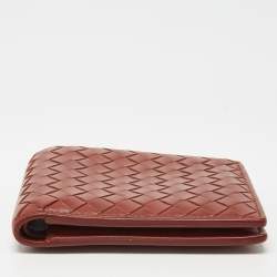 Pre Owned Bottega Veneta Rust Intrecciato Leather Bifold Wallet