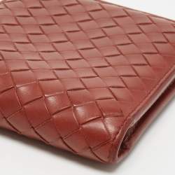 Pre Owned Bottega Veneta Rust Intrecciato Leather Bifold Wallet