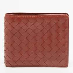 Pre Owned Bottega Veneta Rust Intrecciato Leather Bifold Wallet