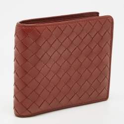 Pre Owned Bottega Veneta Rust Intrecciato Leather Bifold Wallet