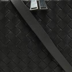 Pre Owned Bottega Veneta Black Intrecciato Leather Zip Messenger Bag