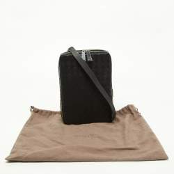 Pre Owned Bottega Veneta Black Intrecciato Leather Zip Messenger Bag
