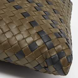 Pre Owned Bottega Veneta Olive Green/Black Intrecciato Leather Messenger Bag