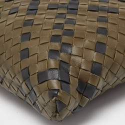 Pre Owned Bottega Veneta Olive Green/Black Intrecciato Leather Messenger Bag