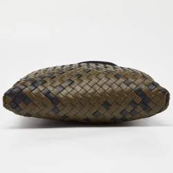 Pre Owned Bottega Veneta Olive Green/Black Intrecciato Leather Messenger Bag