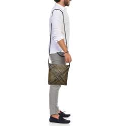 Pre Owned Bottega Veneta Olive Green/Black Intrecciato Leather Messenger Bag