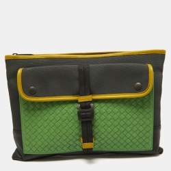 Pre Owned Bottega Veneta Multicolor Nylon Leather Zip Pouch