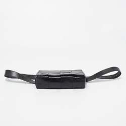 Pre Owned Bottega Veneta Black Intreccio Leather Mini Cassette Belt Bag