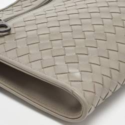 Bottega Veneta Grey Intrecciato Leather Wristlet Clutch 