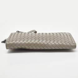 Bottega Veneta Grey Intrecciato Leather Wristlet Clutch 