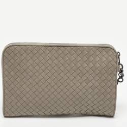 Bottega Veneta Grey Intrecciato Leather Wristlet Clutch 