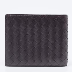 Pre Owned Bottega Veneta Dark Brown Intrecciato Leather Bifold Wallet