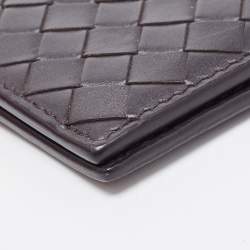 Pre Owned Bottega Veneta Dark Brown Intrecciato Leather Bifold Wallet