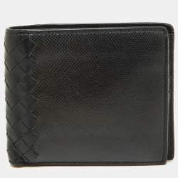 Pre Owned Bottega Veneta Black Intrecciato Karung and Leather Bifold Wallet