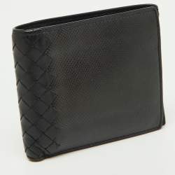 Pre Owned Bottega Veneta Black Intrecciato Karung and Leather Bifold Wallet