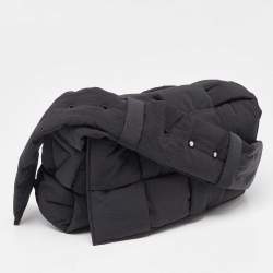 Pre Owned Bottega Veneta Black Intrecciato Nylon Cassette Messenger Bag