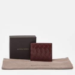 Pre Owned Bottega Veneta Burgundy Intrecciato Leather Bifold Wallet