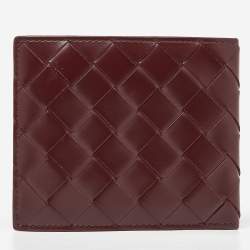 Pre Owned Bottega Veneta Burgundy Intrecciato Leather Bifold Wallet