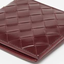 Pre Owned Bottega Veneta Burgundy Intrecciato Leather Bifold Wallet