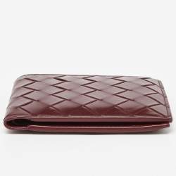 Pre Owned Bottega Veneta Burgundy Intrecciato Leather Bifold Wallet