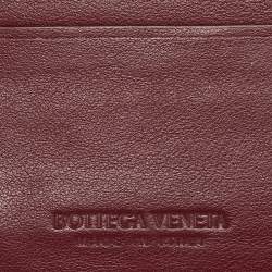 Pre Owned Bottega Veneta Burgundy Intrecciato Leather Bifold Wallet