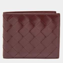 Pre Owned Bottega Veneta Burgundy Intrecciato Leather Bifold Wallet