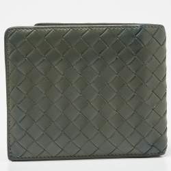 Pre Owned Bottega Veneta Olive Green Intrecciato Leather Bifold Wallet