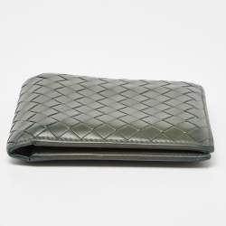 Pre Owned Bottega Veneta Olive Green Intrecciato Leather Bifold Wallet