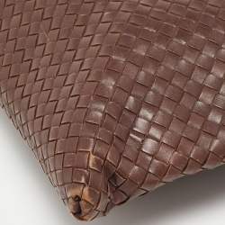 Pre Owned Bottega Veneta Brown Intrecciato Leather Messenger Bag