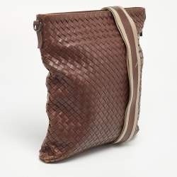 Pre Owned Bottega Veneta Brown Intrecciato Leather Messenger Bag