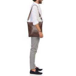 Pre Owned Bottega Veneta Brown Intrecciato Leather Messenger Bag