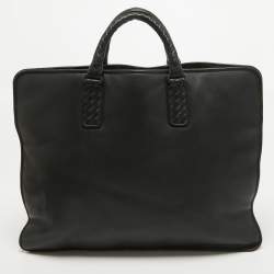 Pre Owned Bottega Veneta Black Intrecciato Leather Briefcase Bag