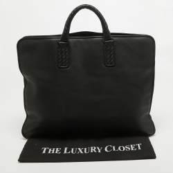Pre Owned Bottega Veneta Black Intrecciato Leather Briefcase Bag